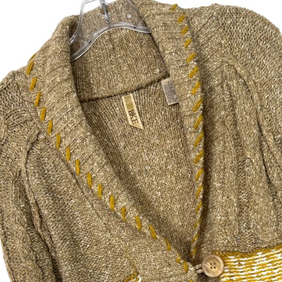 Chunky Knit Cardigan Sweater BKE S Wool Cable Shawl Layers Cozy Boho Fisherman - Picture 4 of 9